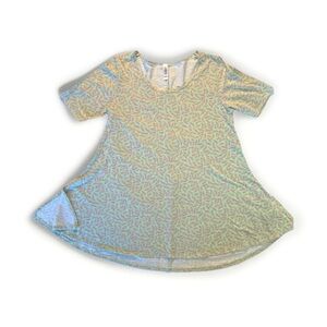 LuLaRoe Perfect T Pullover Tunic Top Short Sleeve Green Pink Leaves Womens M